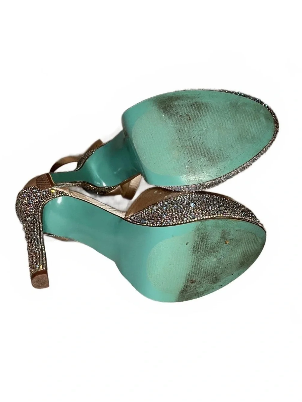 Betsey Johnson Karma Champagne Rhinestone Platform Heels Size 8